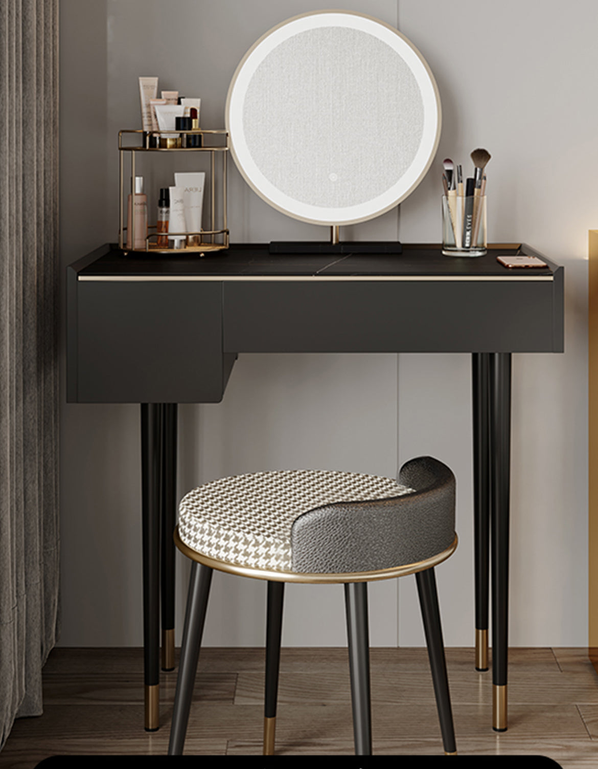 Vanity Dressing Table With LED Mirror, Clearance, Blcak