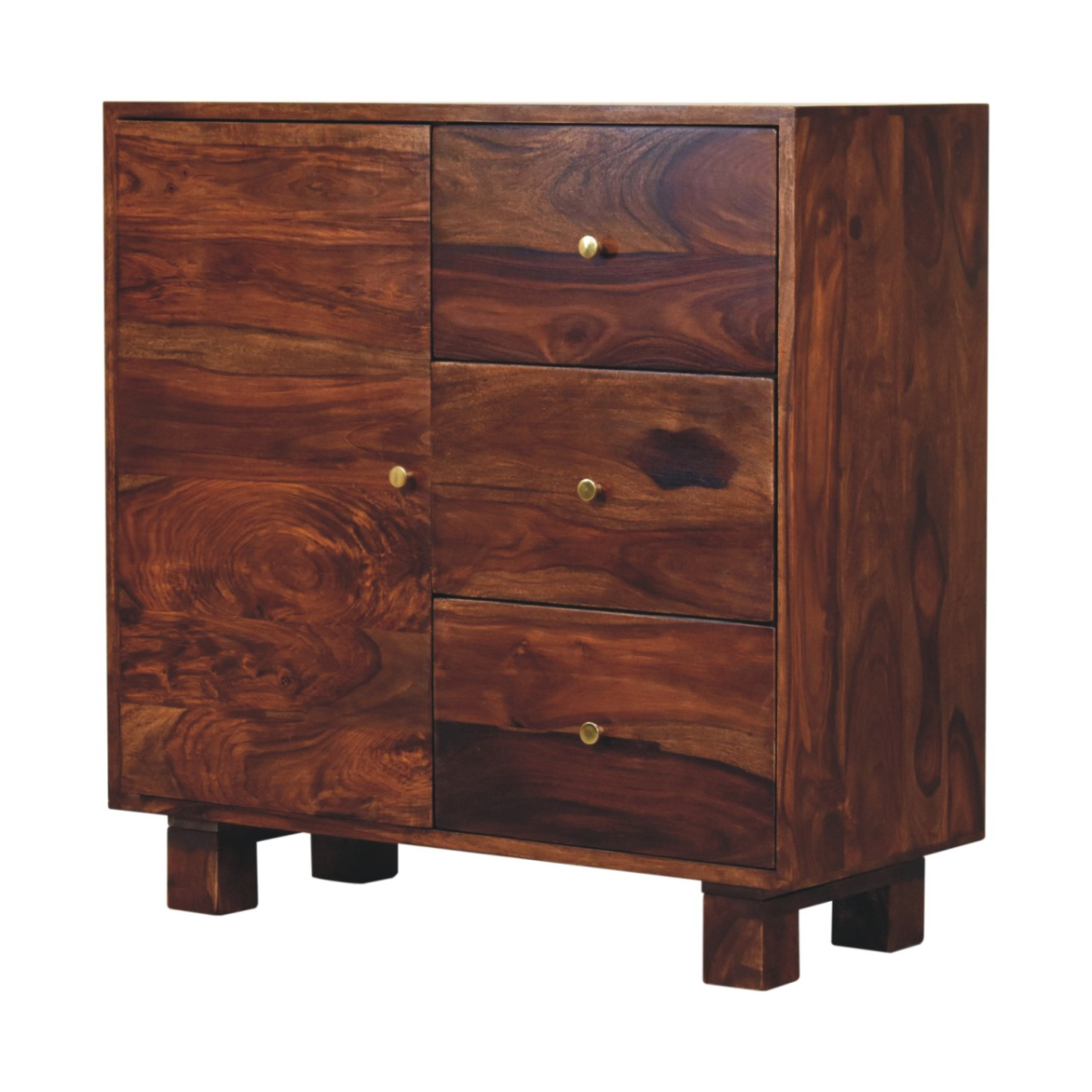 Artisan Furniture Solid Wood Tula Mini Sideboard, Brown, 3 Drawers and 1 Door
