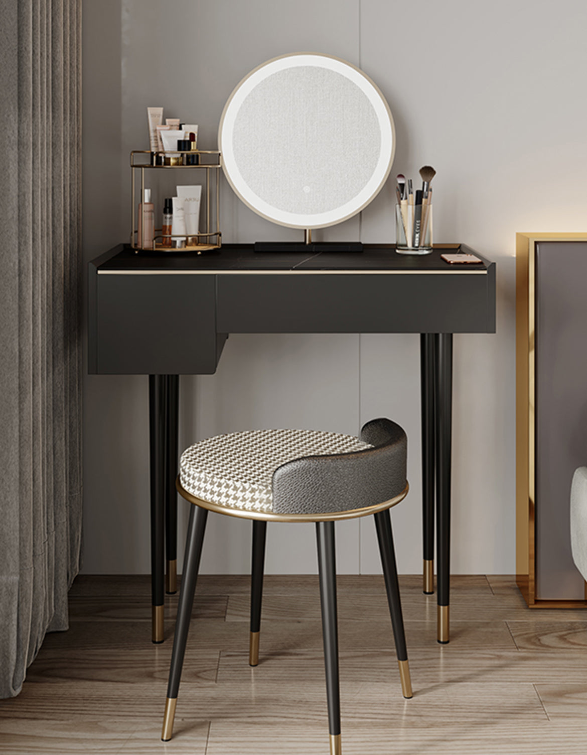 Vanity Dressing Table With LED Mirror, Clearance, Blcak
