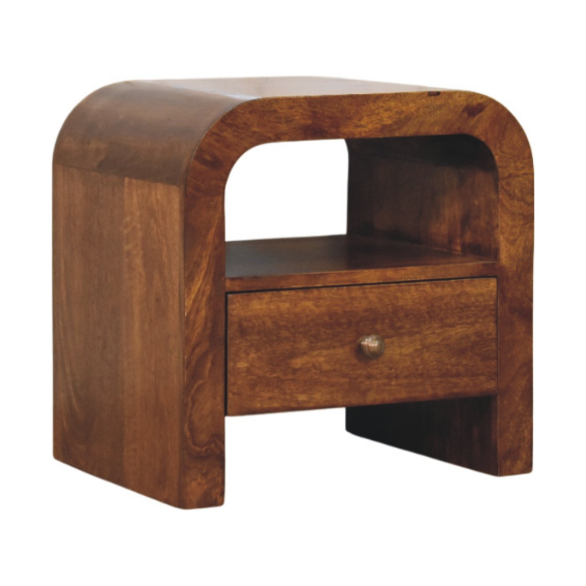 Artisan Furniture Solid Wood Darcy Chestnut Nightstand, 1 Drawer and Open Shelf, Dark Brown