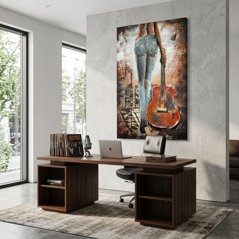 Handcrafted Woman with Guitar Back View 3D Metal Wall Art Home Decor Living Room Wall Decor