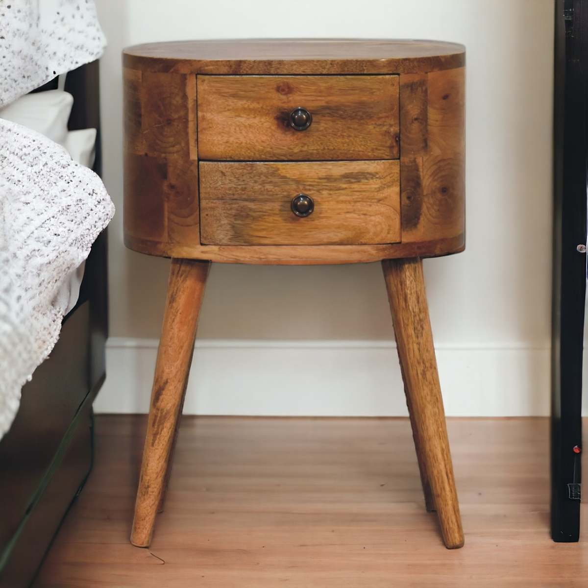 Artisan Furniture Solid Wood Mini Oak-ish Rounded Bedside Table