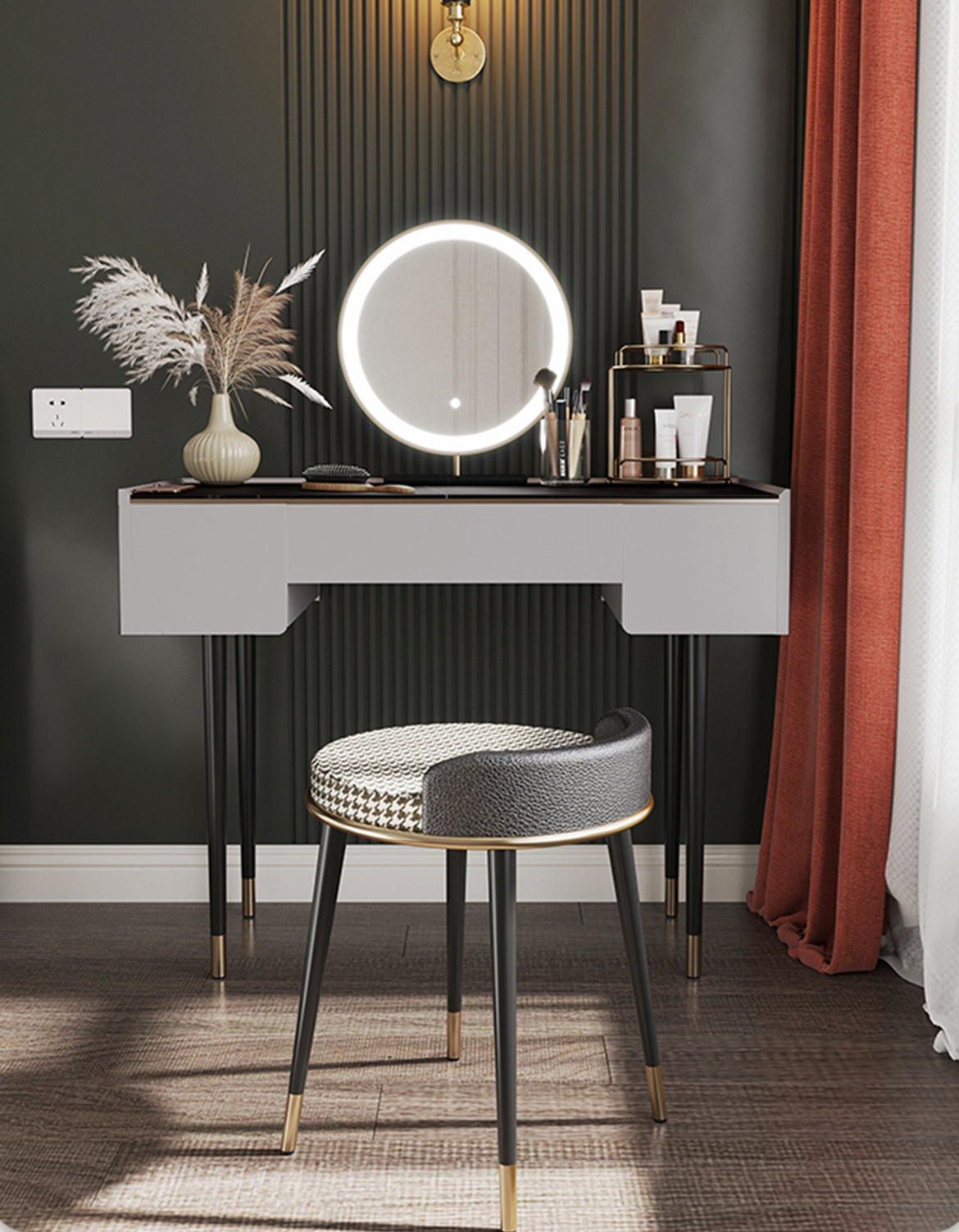 Vanity Dressing Table With LED Mirror, Clearance, Blcak
