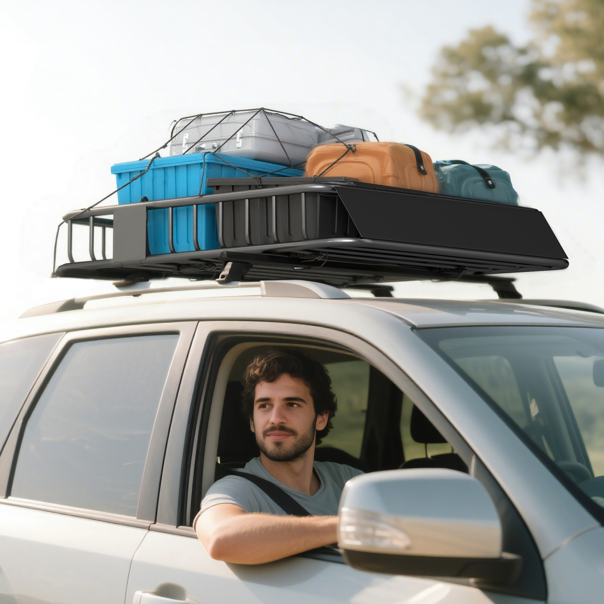 HOMCOM 90.7 kg Universal Roof Rack Basket, Steel Car Rooftop Luggage Holder