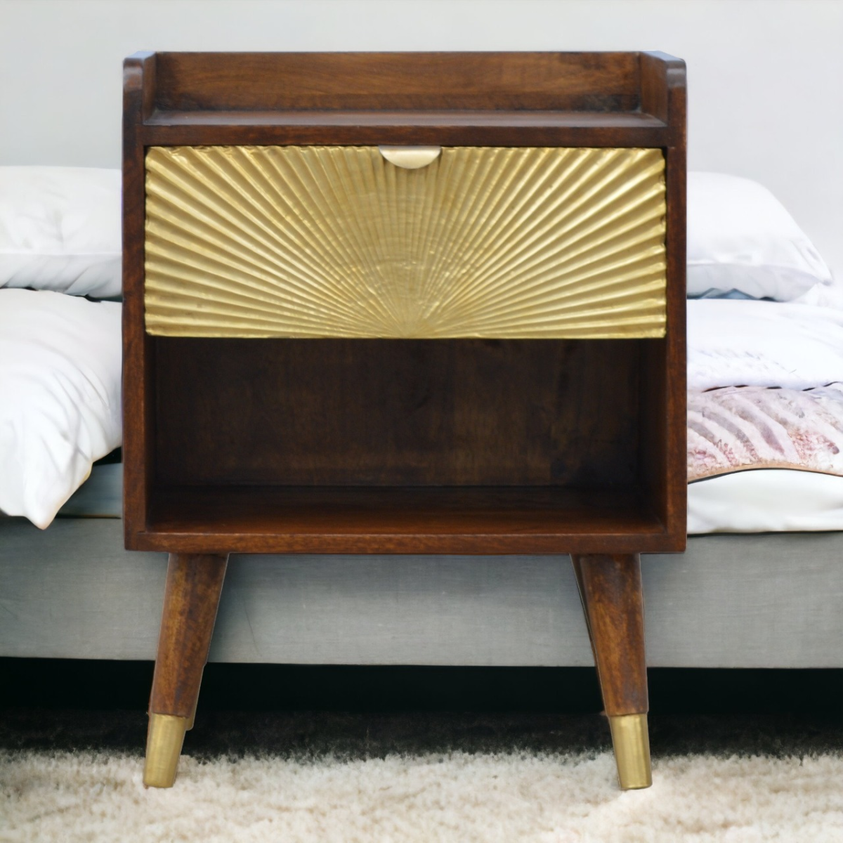 Artisan Furniture Solid Wood Manila Gold One Drawer Bedside
