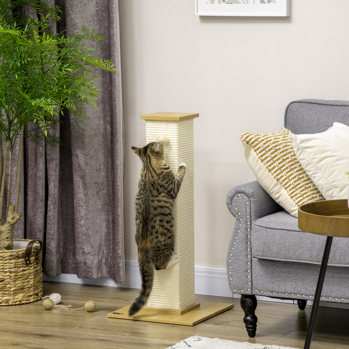 Premium 80cm Sisal Rope Cat Scratching Post - Durable & Interactive Toy Ball