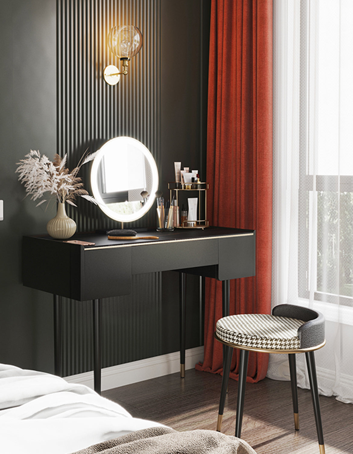 Vanity Dressing Table With LED Mirror, Clearance, Blcak