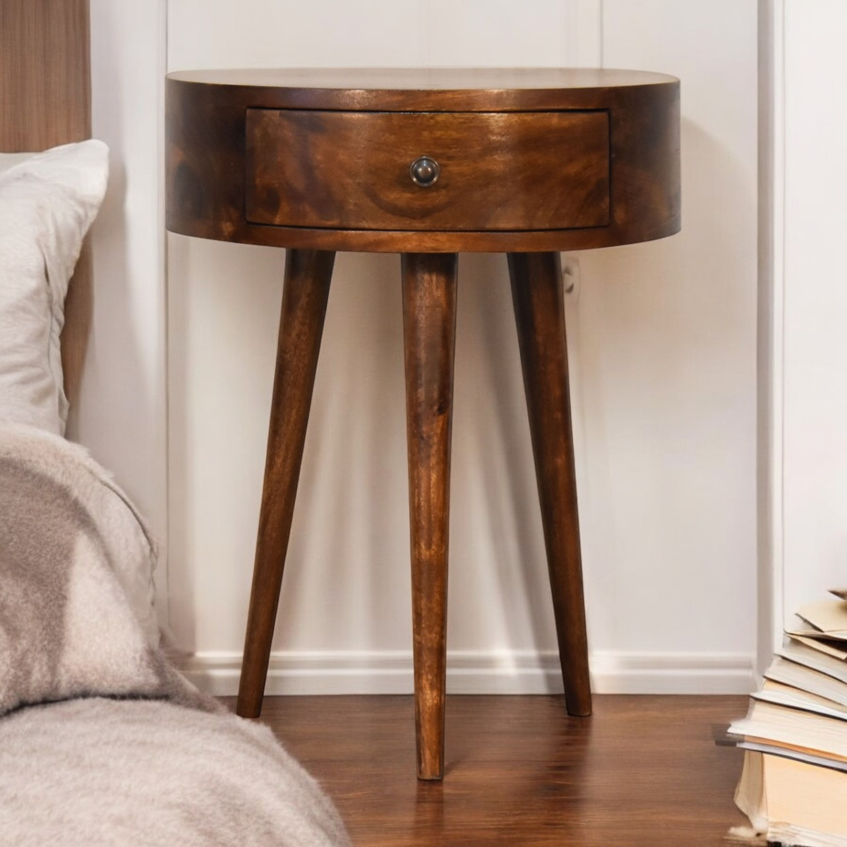 Artisan Furniture Solid Wood Chestnut Semi Circle Bedside
