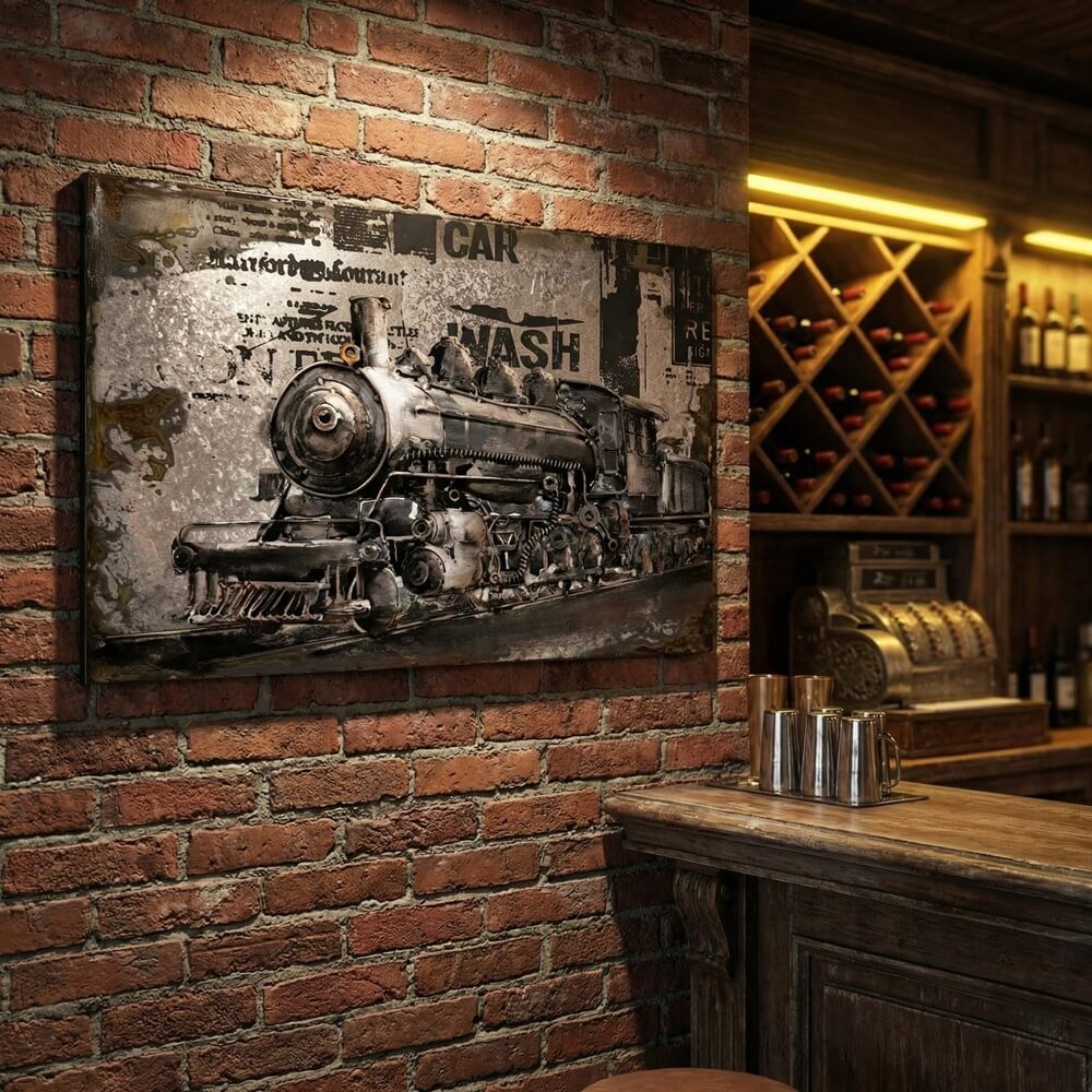 Industrial Vintage Steam Train 3D Metal Wall Art for Home & Office Decor