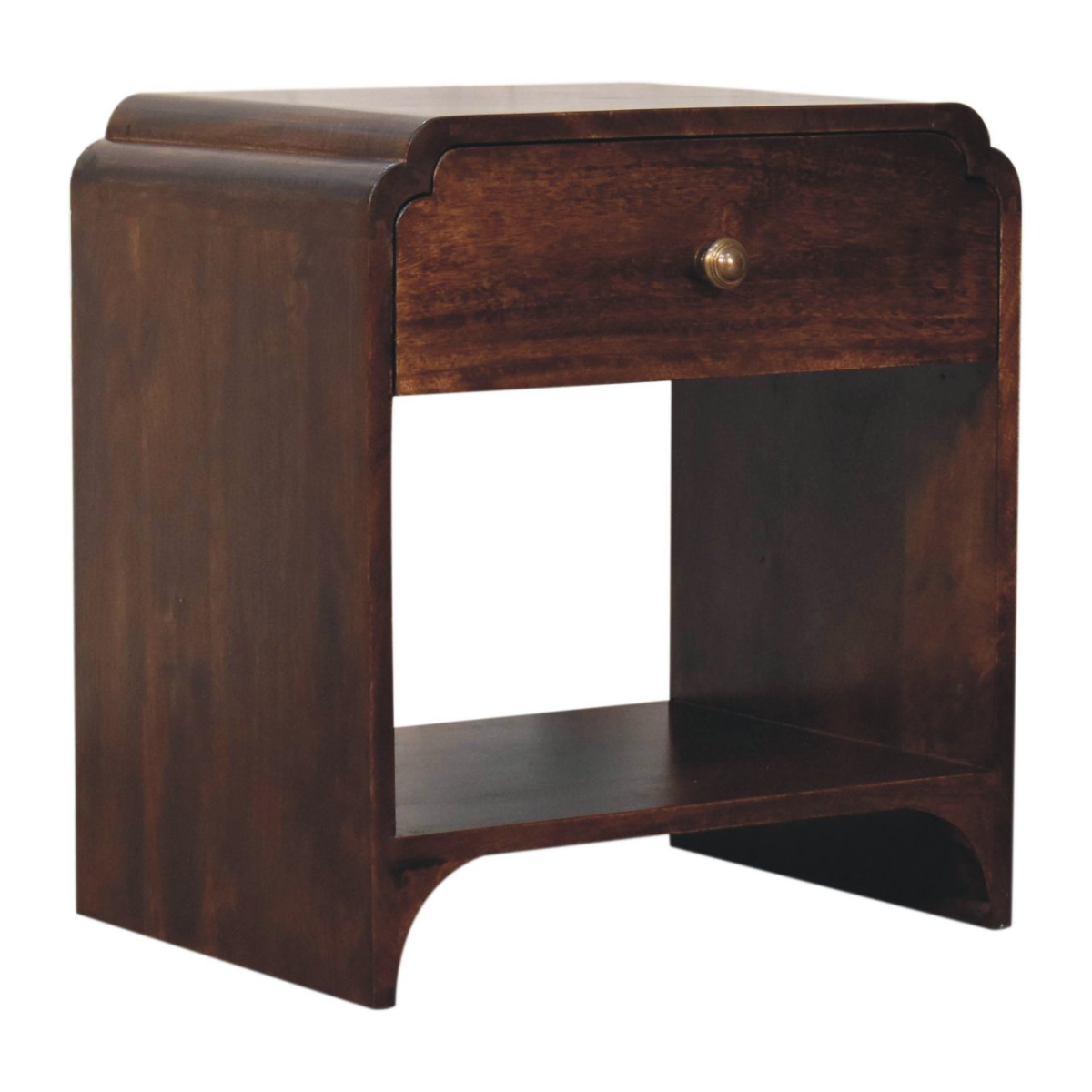Artisan Furniture Solid Wood California Walnut Newton Bedside, 1 Drawer and Open Shelf, Dark Brown