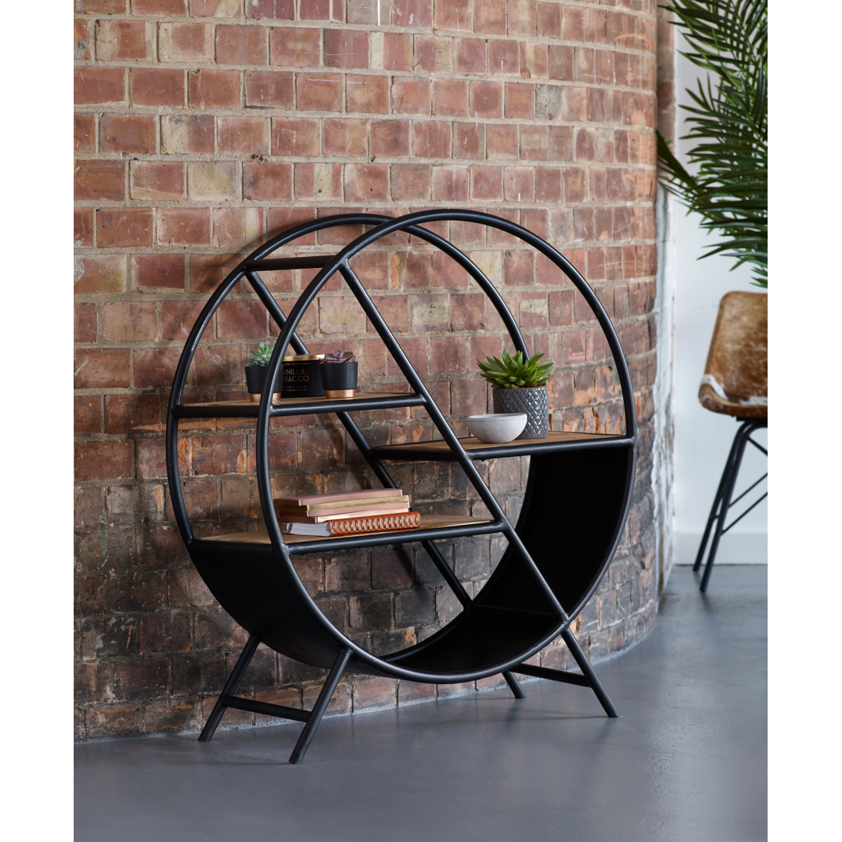 Cosmo Industrial Round Open Bookcase