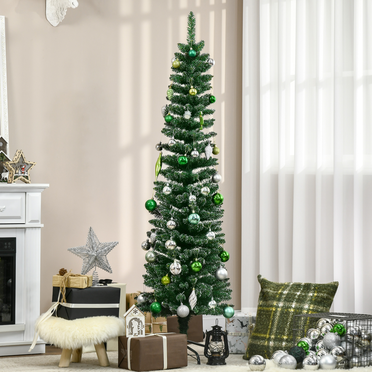 5.5FT Artificial Snow Dipped Christmas Tree Home Indoor Green HOMCOM