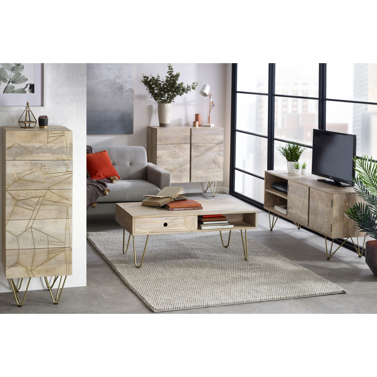 Light Gold Tall Chest Of Drawers