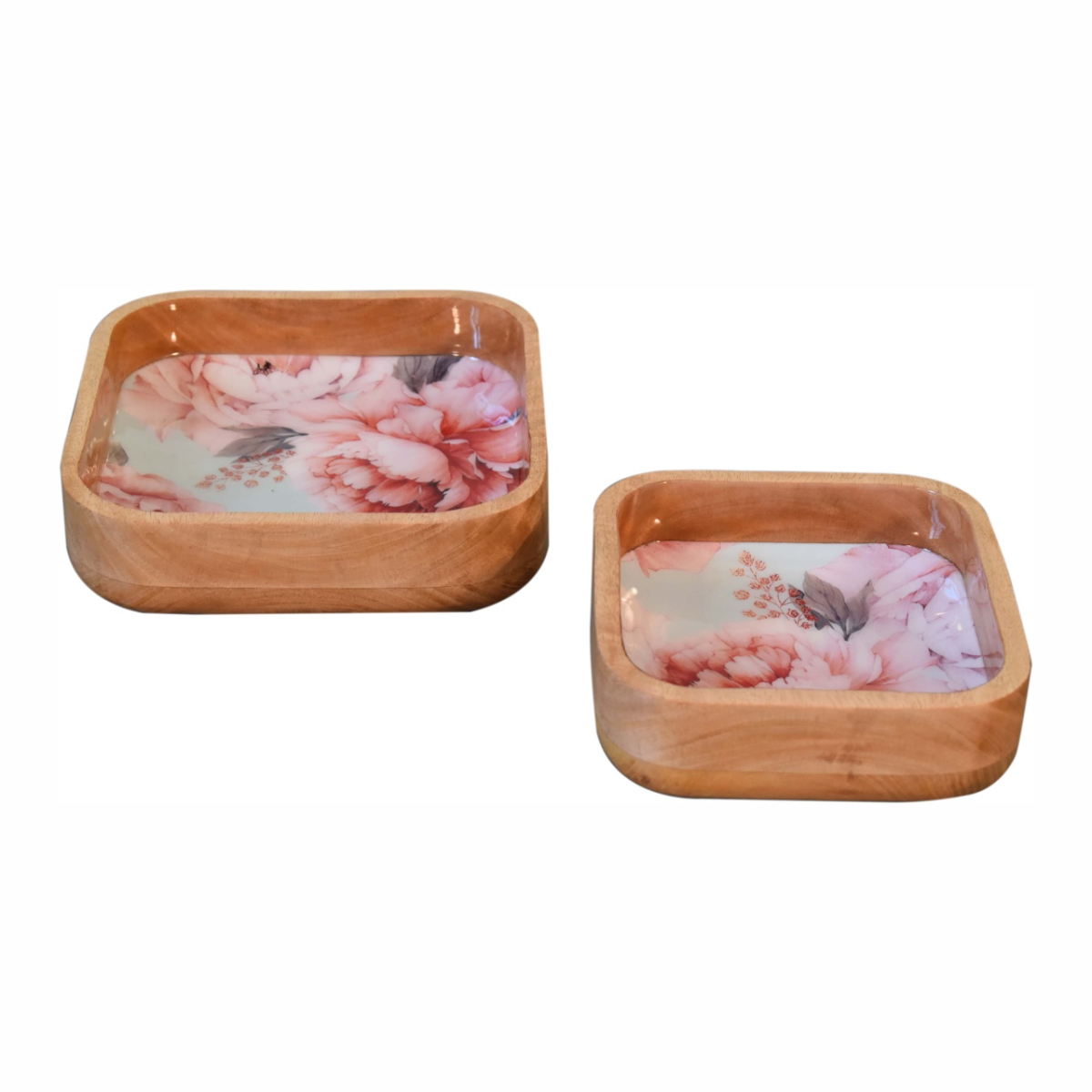 Artisan Furniture Serveware - Pink Floral Square Bowl Set of 2