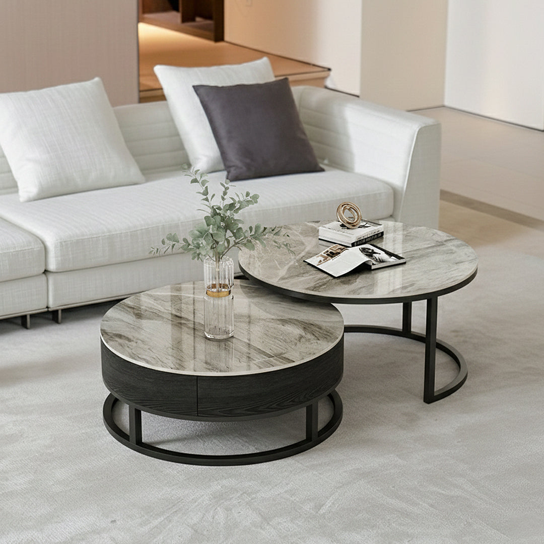 Gibs Nesting Coffee Table With TV Stand Set, Sintered Stone