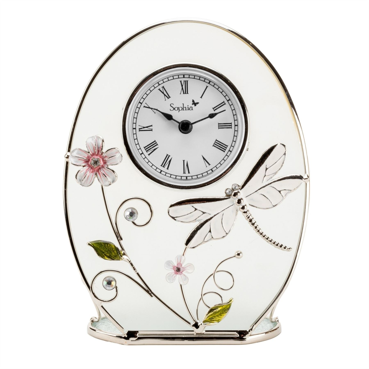 Wm.Widdop Sophia Classic Glass & Wire Dragonfly Mantel Clock