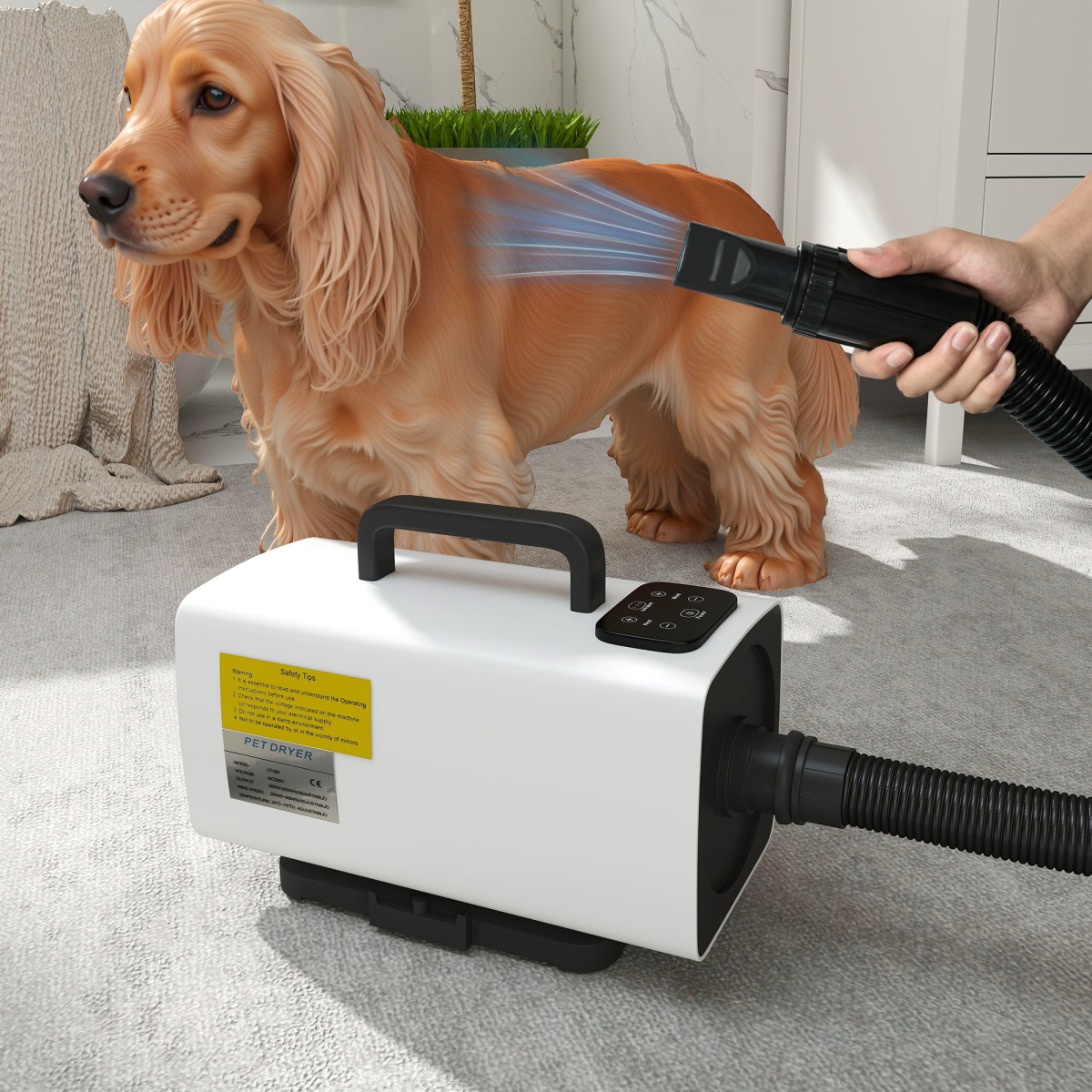 PawHut 2200W Dog Hair Dryer w/ Auto Adjustable Temperature & Airflow, White