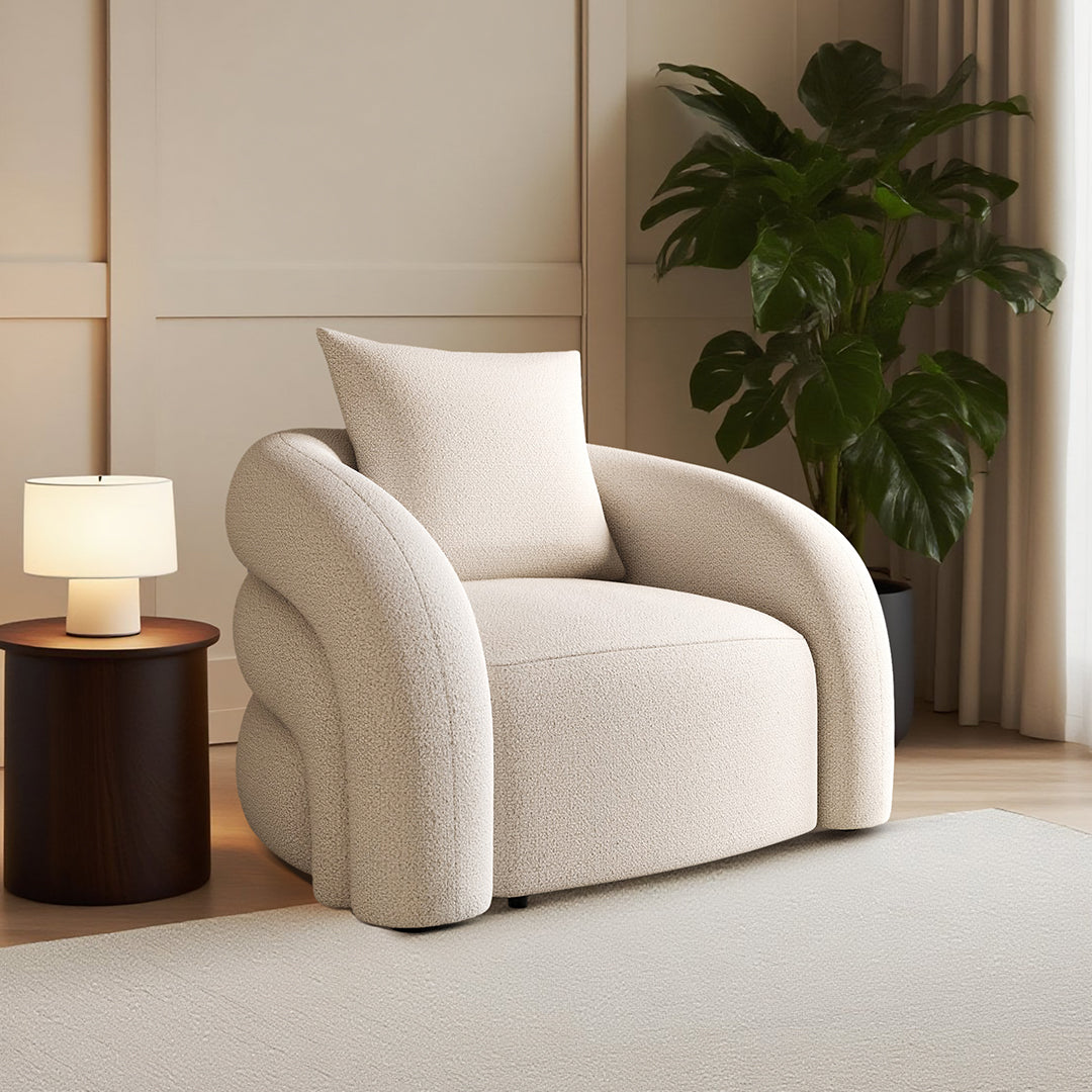 Sadiq Armchair With Cushion, White Boucle