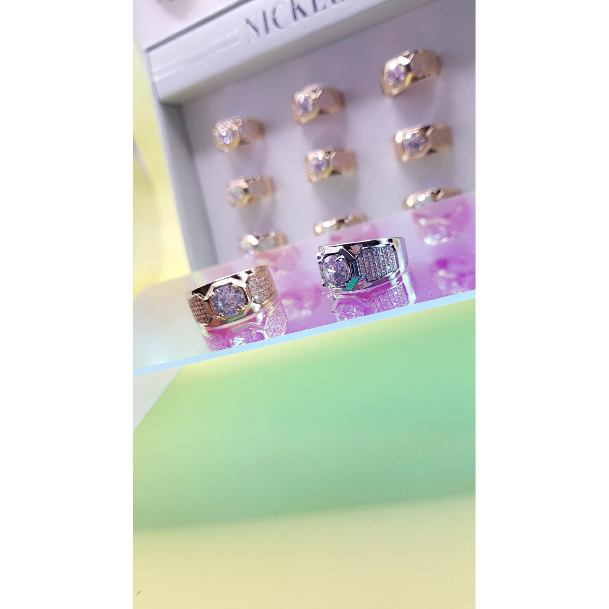 Men's Iced Out Crystal Box Set of 12 Rings
