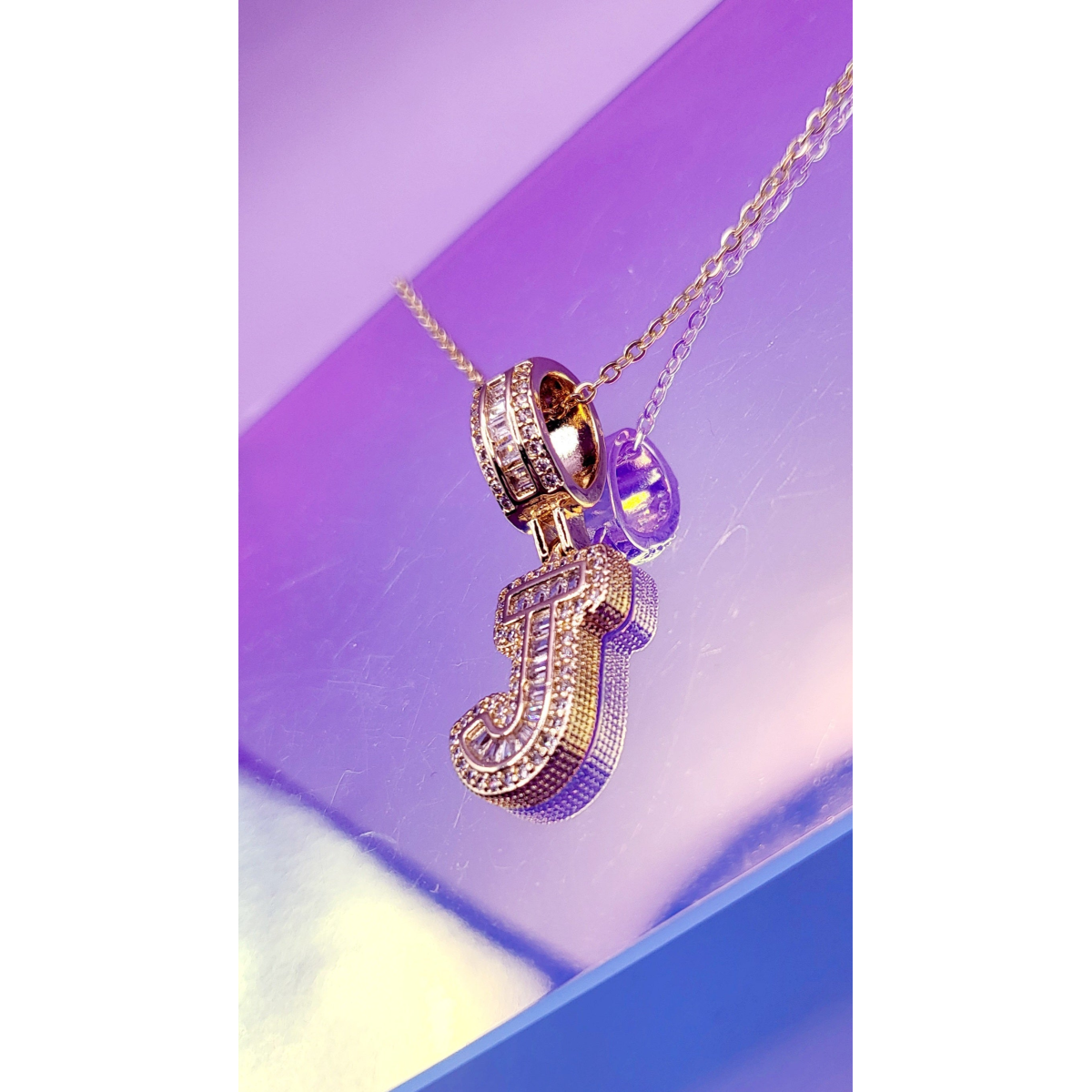 Crystal Initial Necklace Letter J