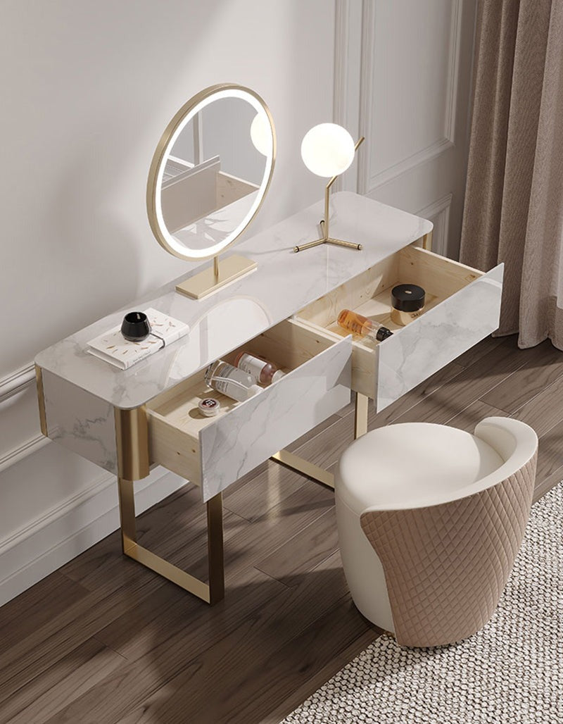 Blakely Dressing Table, Gold Leg& Marble Effect