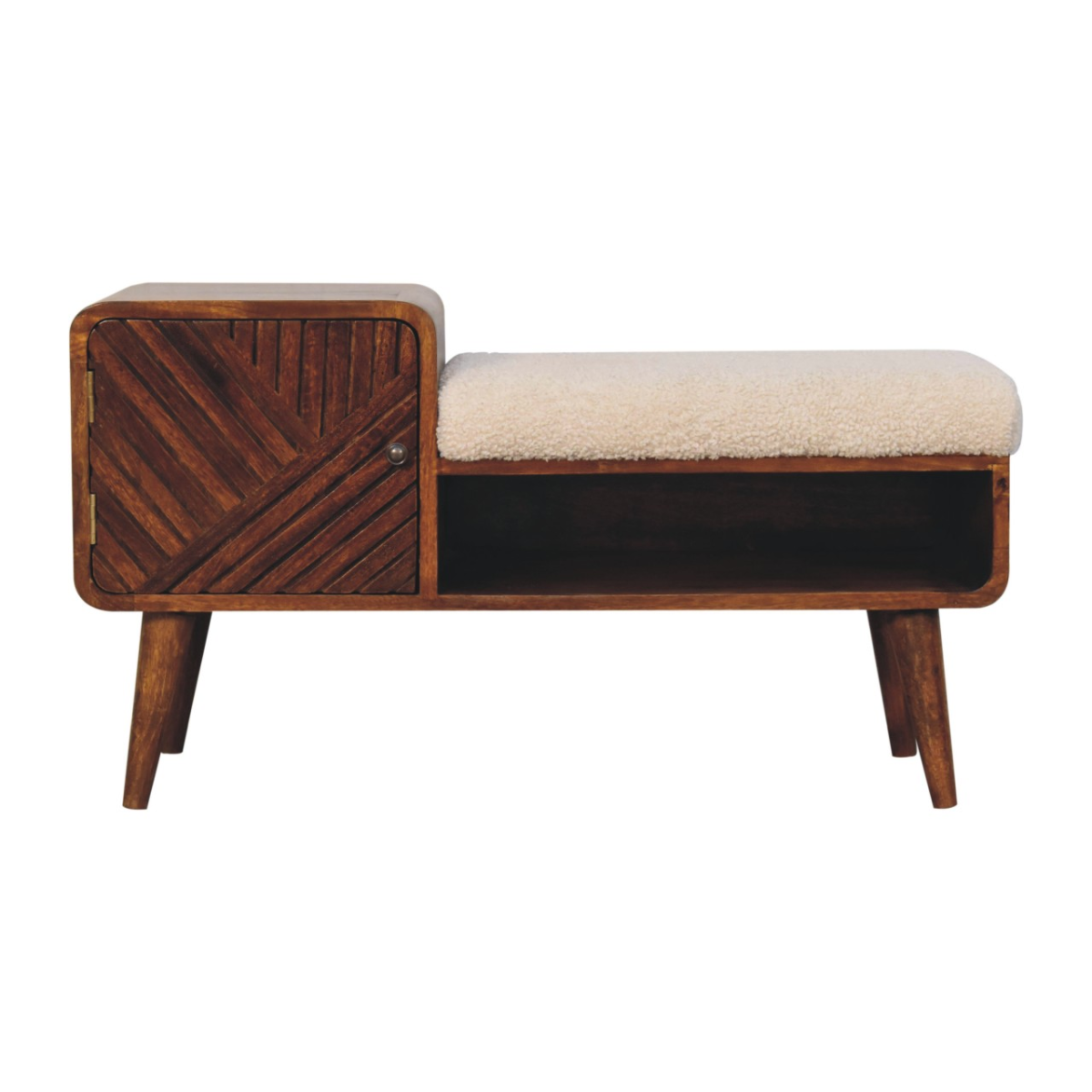 Artisan Furniture Solid Mango Wood Boucle Carved Chestnut Telephone Table