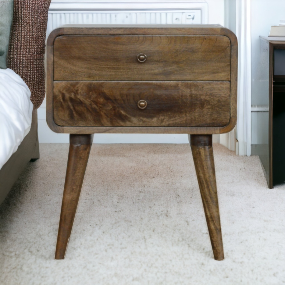Artisan Furniture Solid Wood Curved Classic Grey Washed Bedside