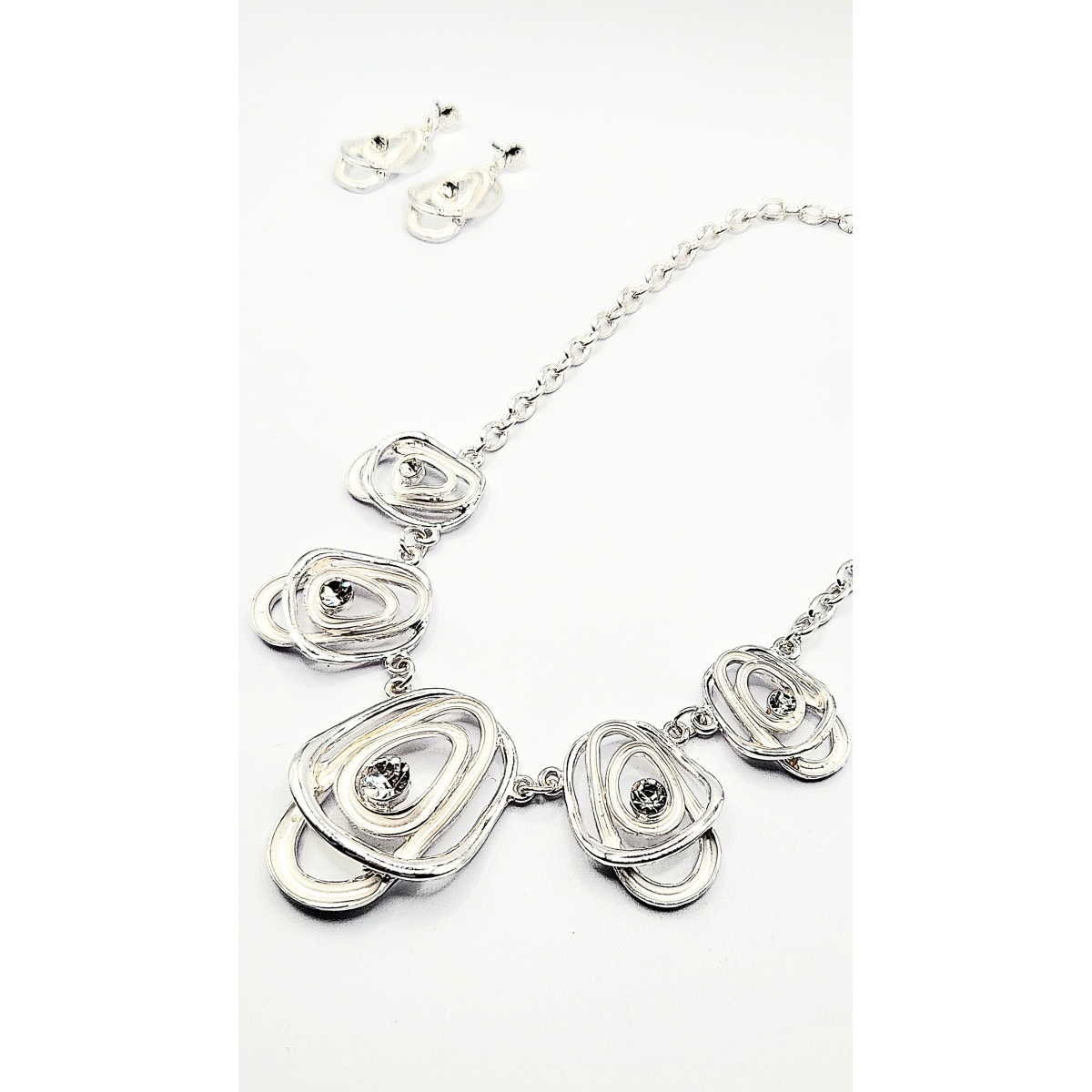 Abstract Layered Crystal Necklace & Earrings Set