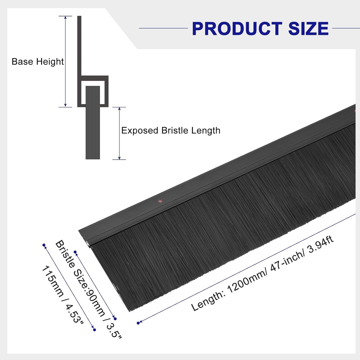Door Brush Bottom Sweep H Shape 120cm Black 9cm PP Aluminum 2Pcs Sourcing Map