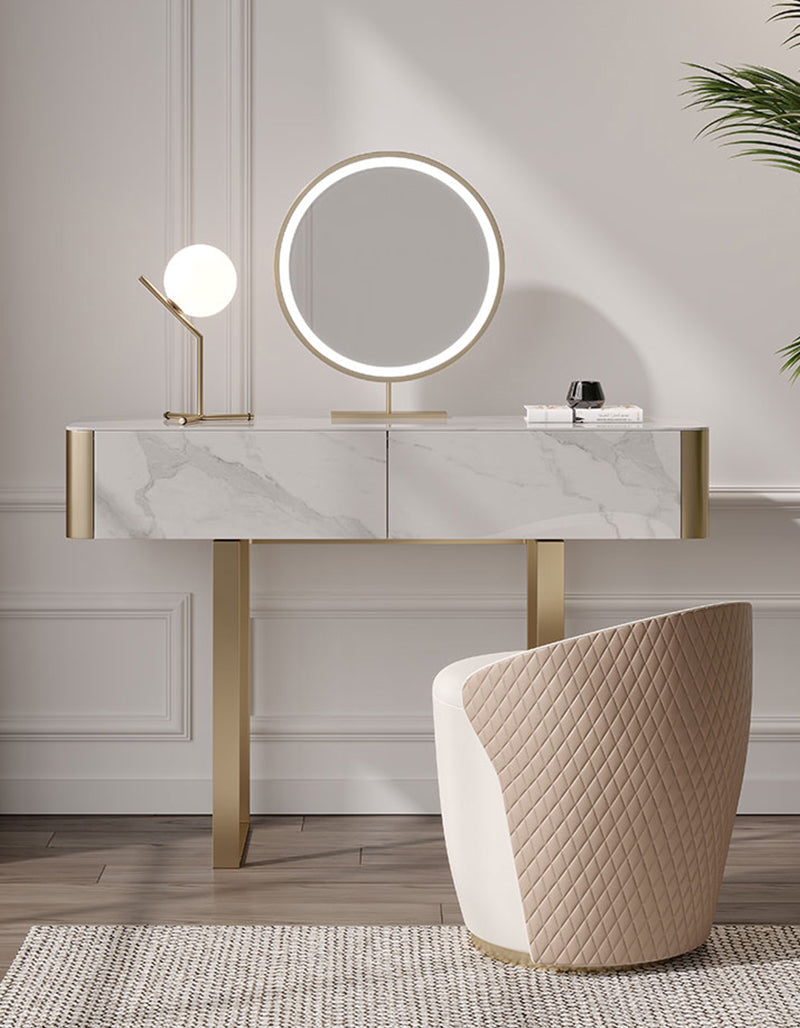 Blakely Dressing Table, Gold Leg& Marble Effect