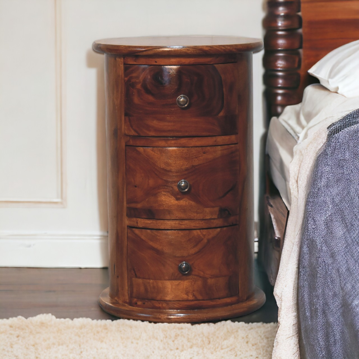 Artisan Furniture Solid Mango Wood 3 Drawer Chestnut Sheesham Drum