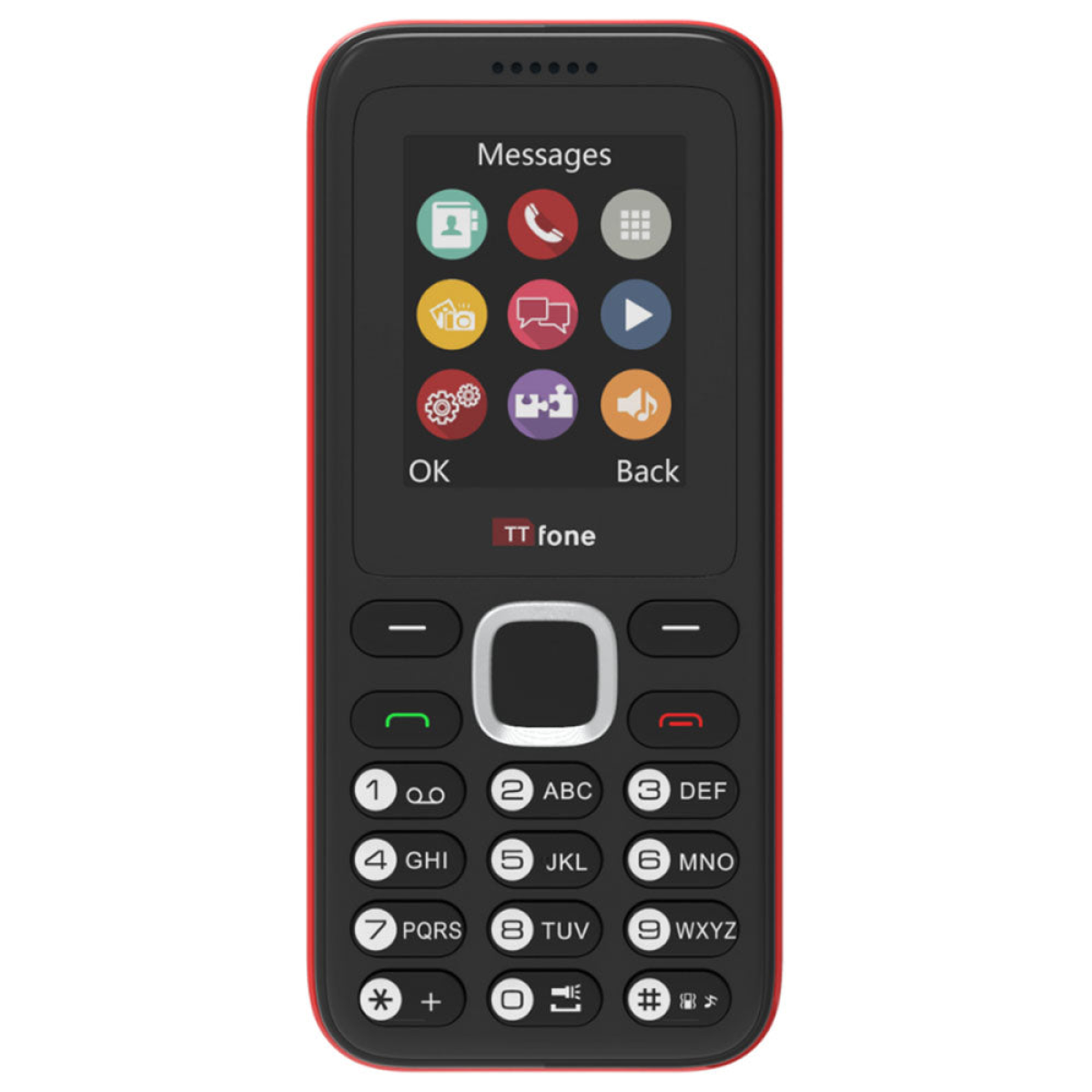 TTfone TT150 Unlocked Basic Mobile Phone UK Sim Free, Long Battery Life, Dual Sim with camera and games, easy to use, durable and light weight pay as you go - Red with Mains Charger and Vodafone Sim Card