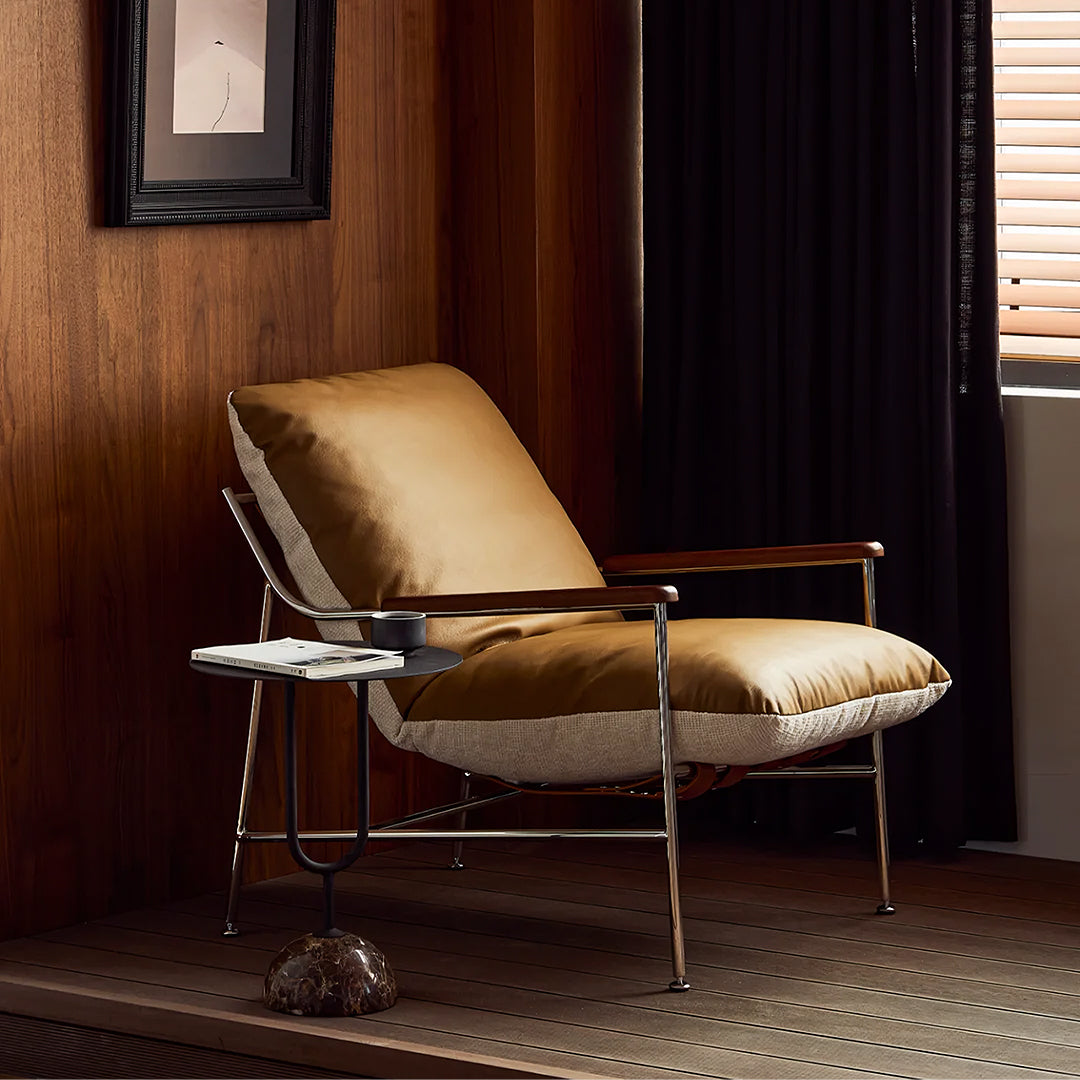 Prasad Lounge Chair Armchair With Ottoman, Real Leather