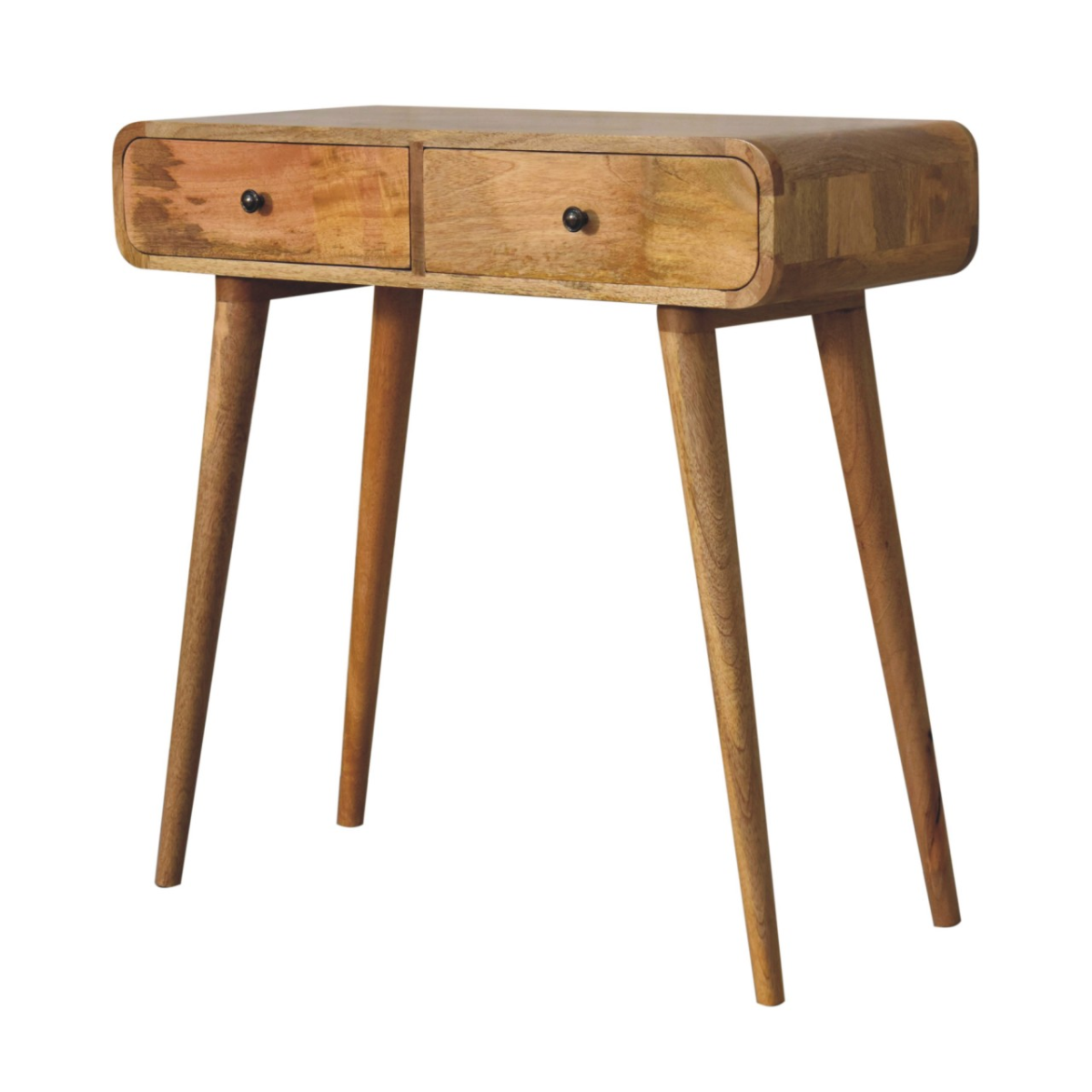 Artisan Furniture Solid Wood Oak-ish Curved Hallway Table, 2 Drawers, Brown