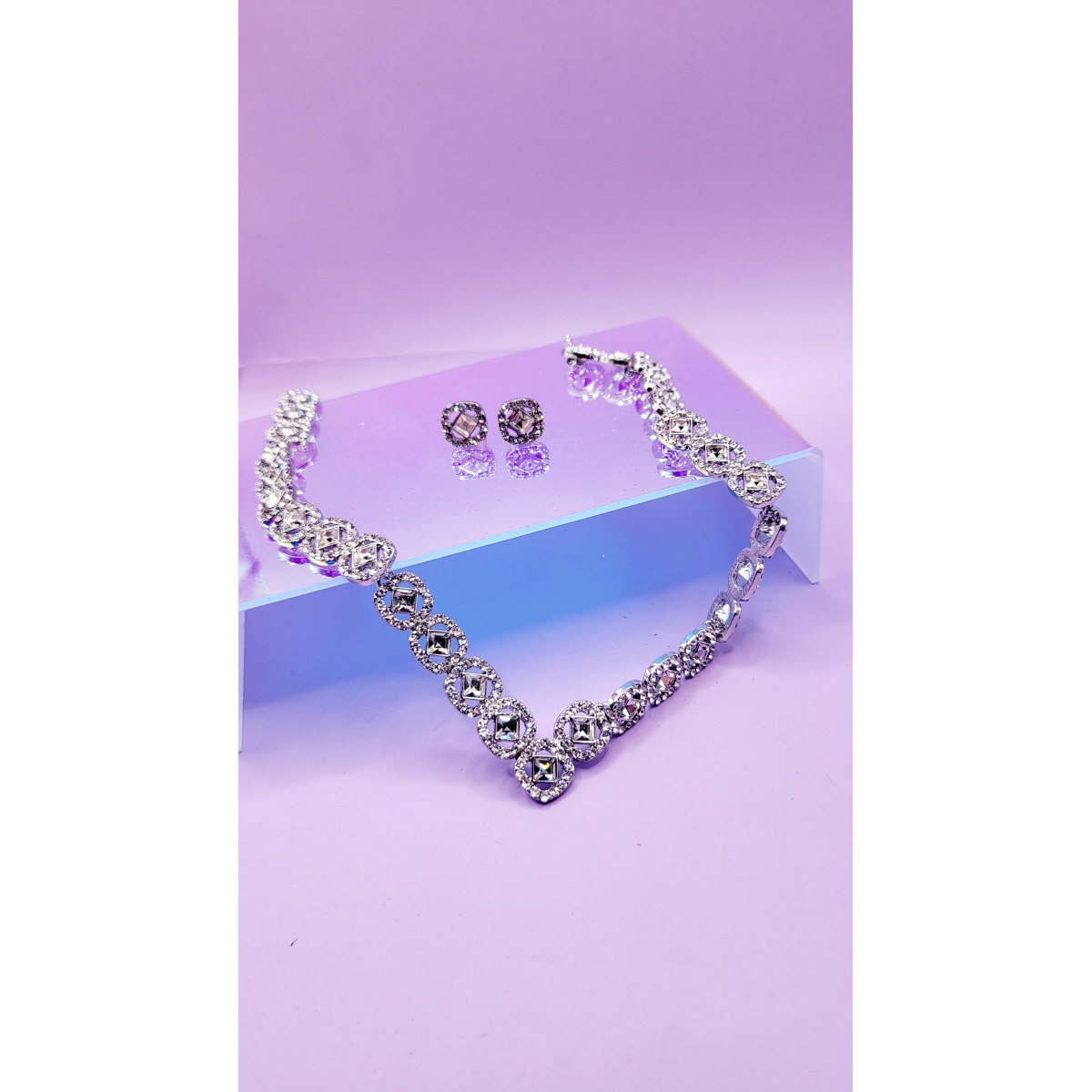 Square Crystal Trio Necklace, Earrings & Bracelet