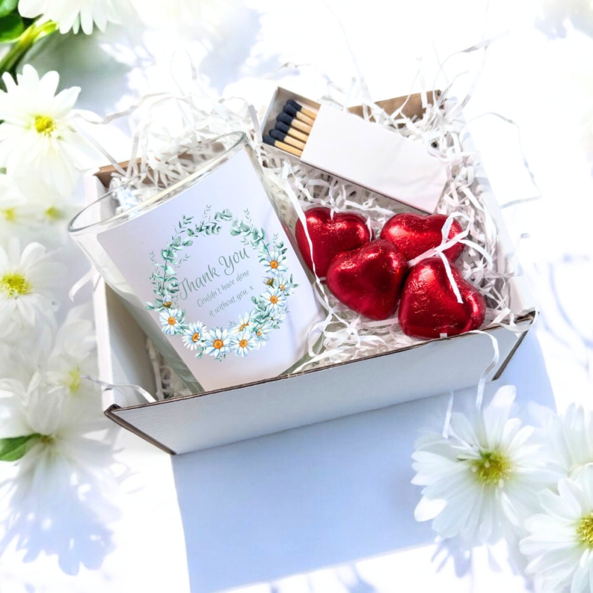 Thank You Daisy Flowers Candle Gift Set | Friends Gift Hamper | Teacher Gift Set | Gift To Say Thanks | Nurses Gift Box UK