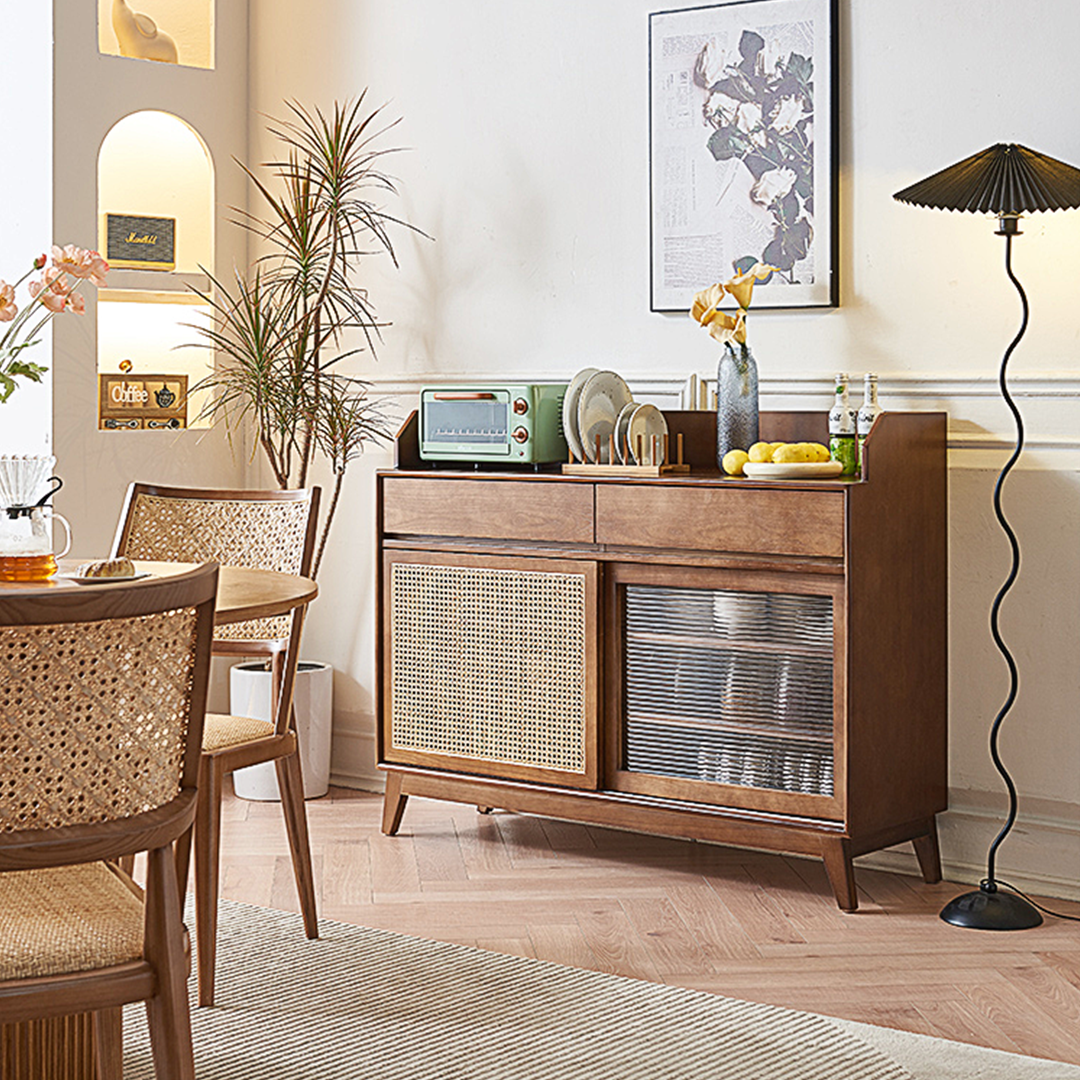 Cameron Sideboard, Rattan Cabinet With Glass Sliding Door