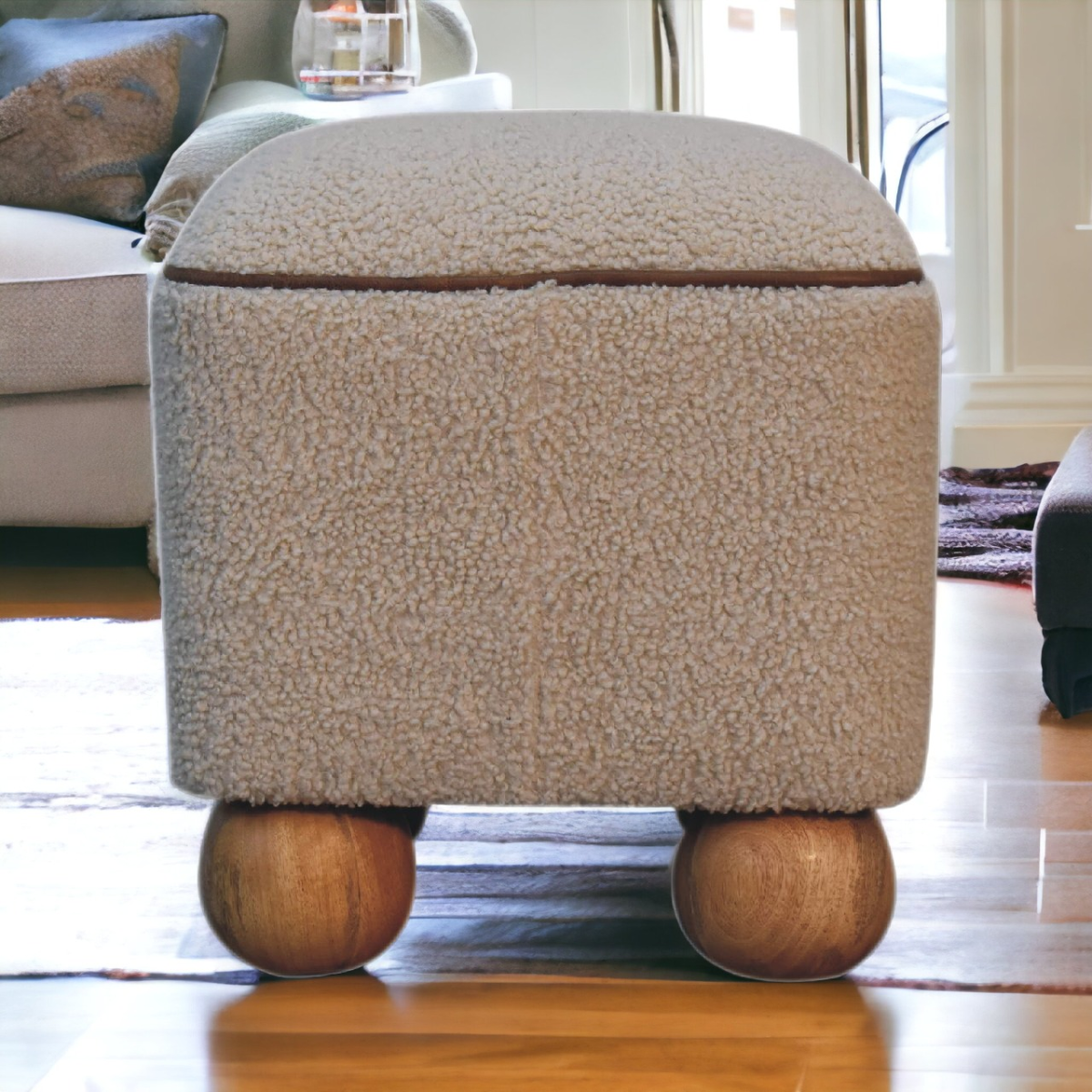 Artisan Furniture Solid Mango Wood Serenity Footstool with Ball Feet