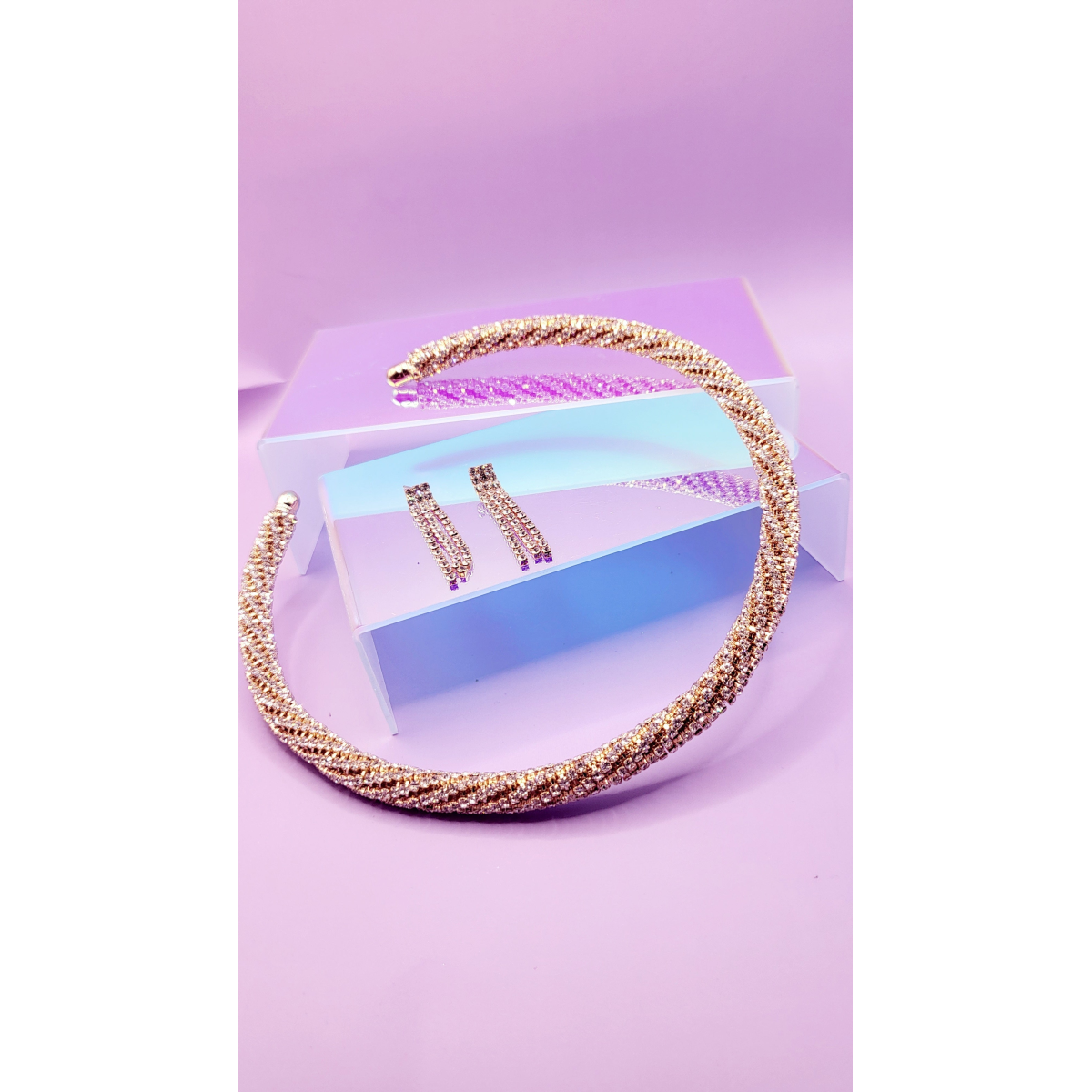Glitz Rope Crystal Duo Choker & Earrings