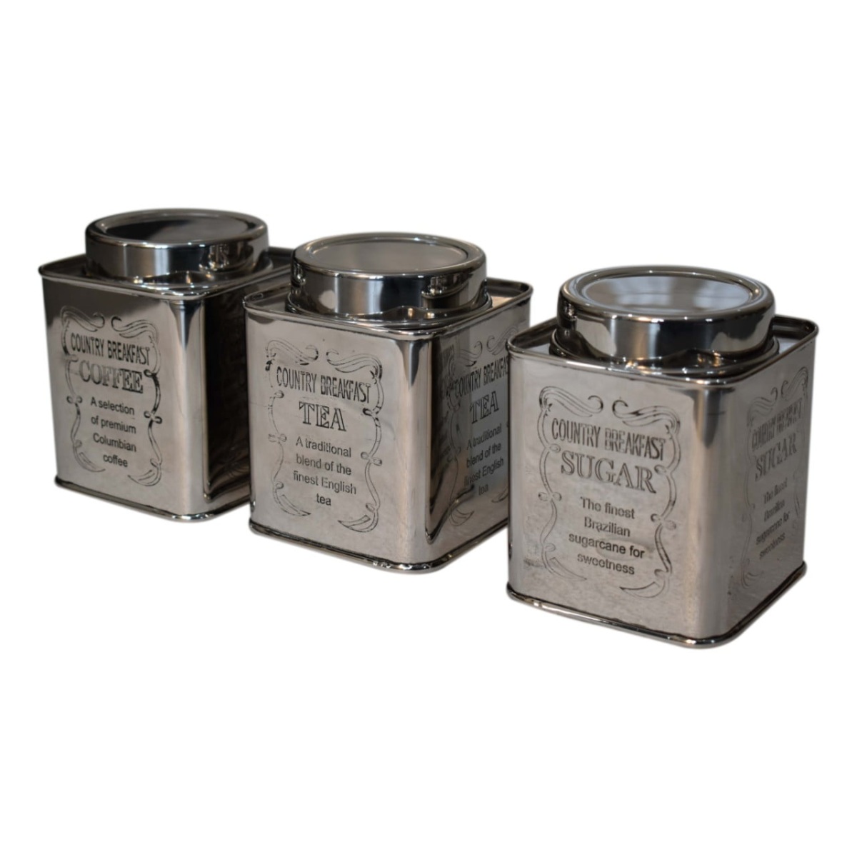 Artisan Furniture Storage Jars - Chrome Kitchen Set of 3, Chrome Finish