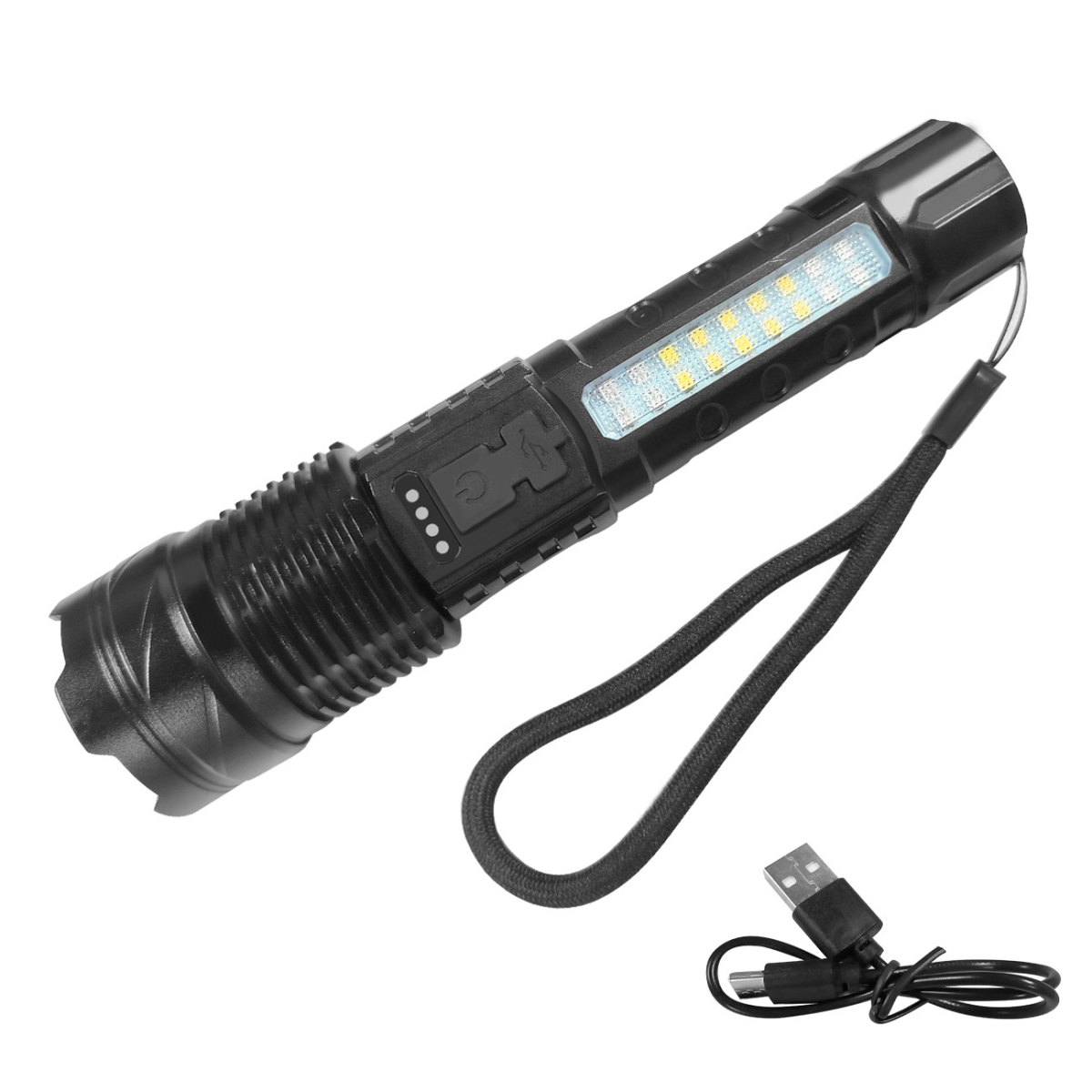 2 Pack USB Rechargeable LED Flashlight Adjustable Focus Camping Hiking Outdoor Flashlight Work light