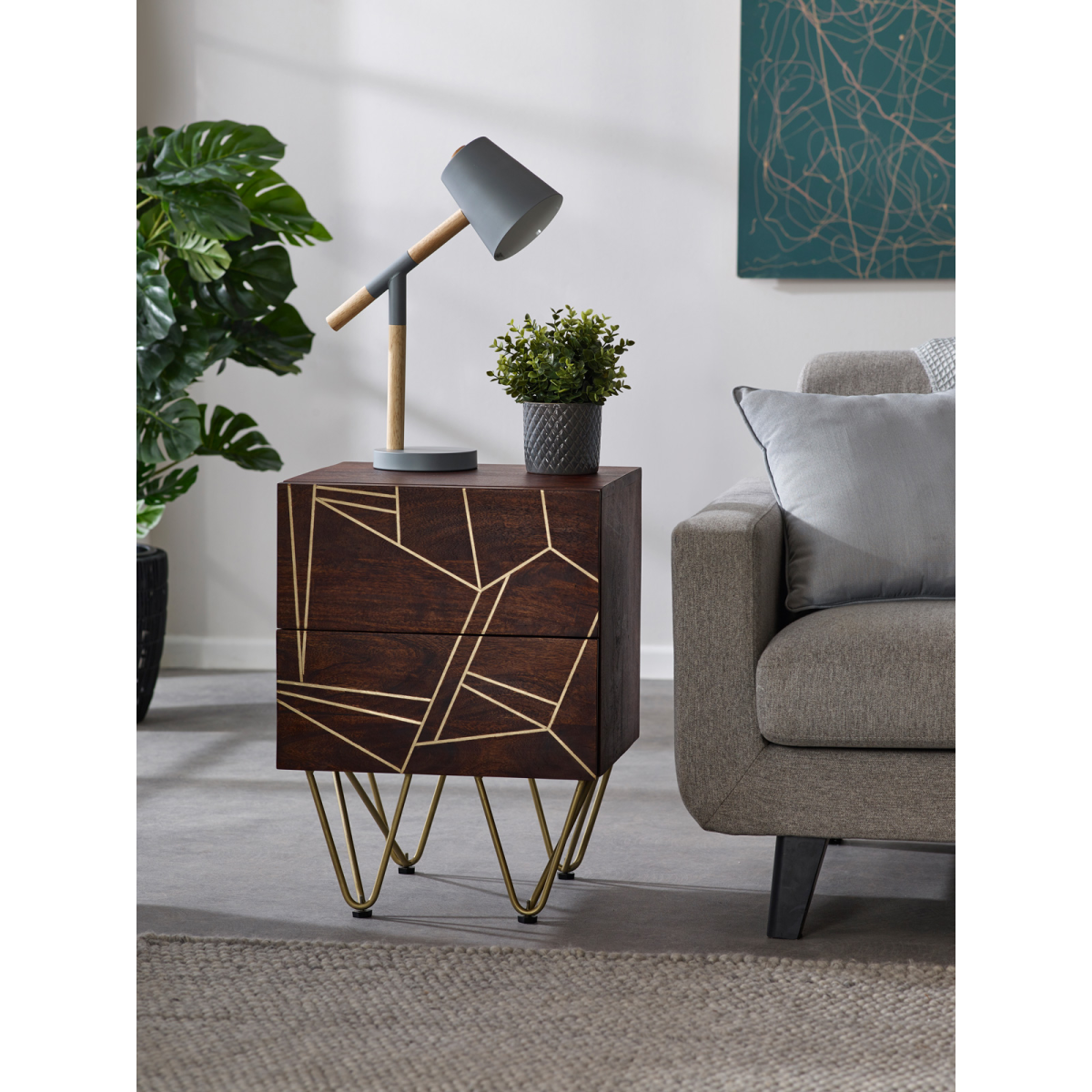 Dark Gold 2 Drawer Side Table