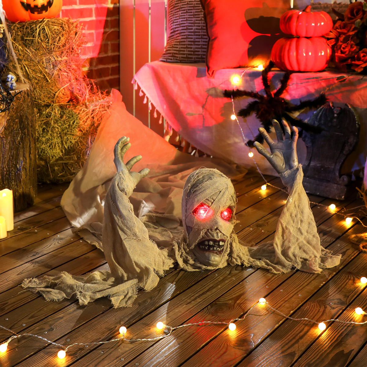 Outsunny Life Size Halloween Animated Crawling Mummy with Glowing LED Eyes