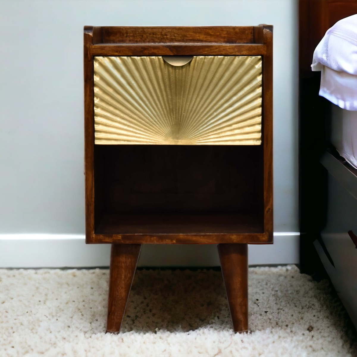 Artisan Furniture Solid Wood Mini Manila Gold 1 Drawer Bedside