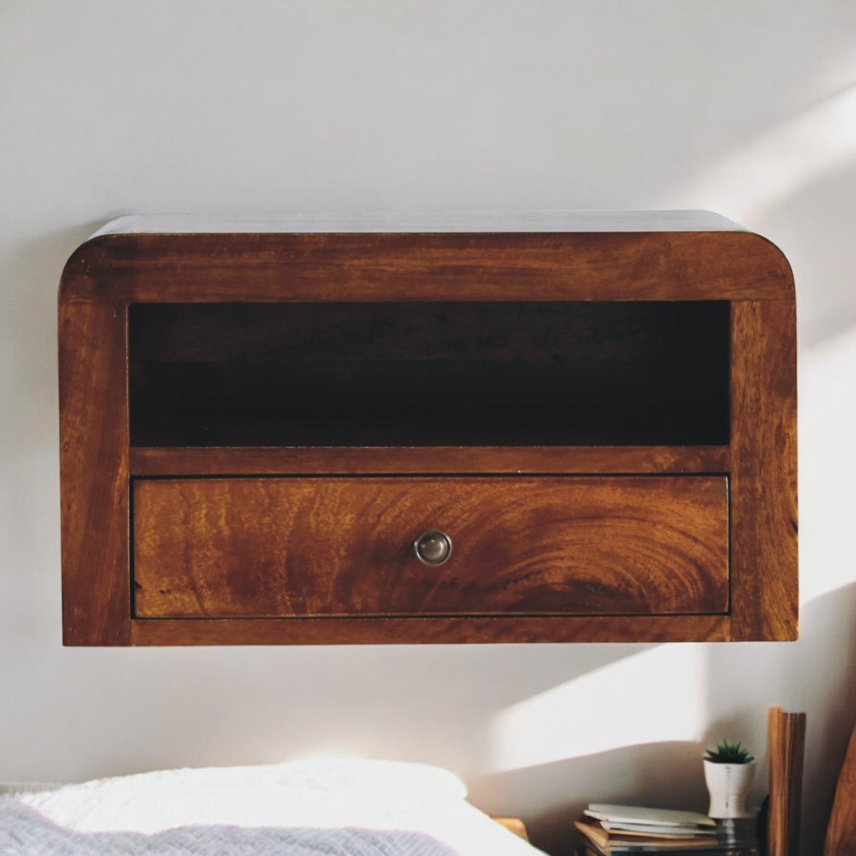 Artisan Furniture Solid Wood Chunky Chestnut 1 Drawer Wall Mounted Nightstand