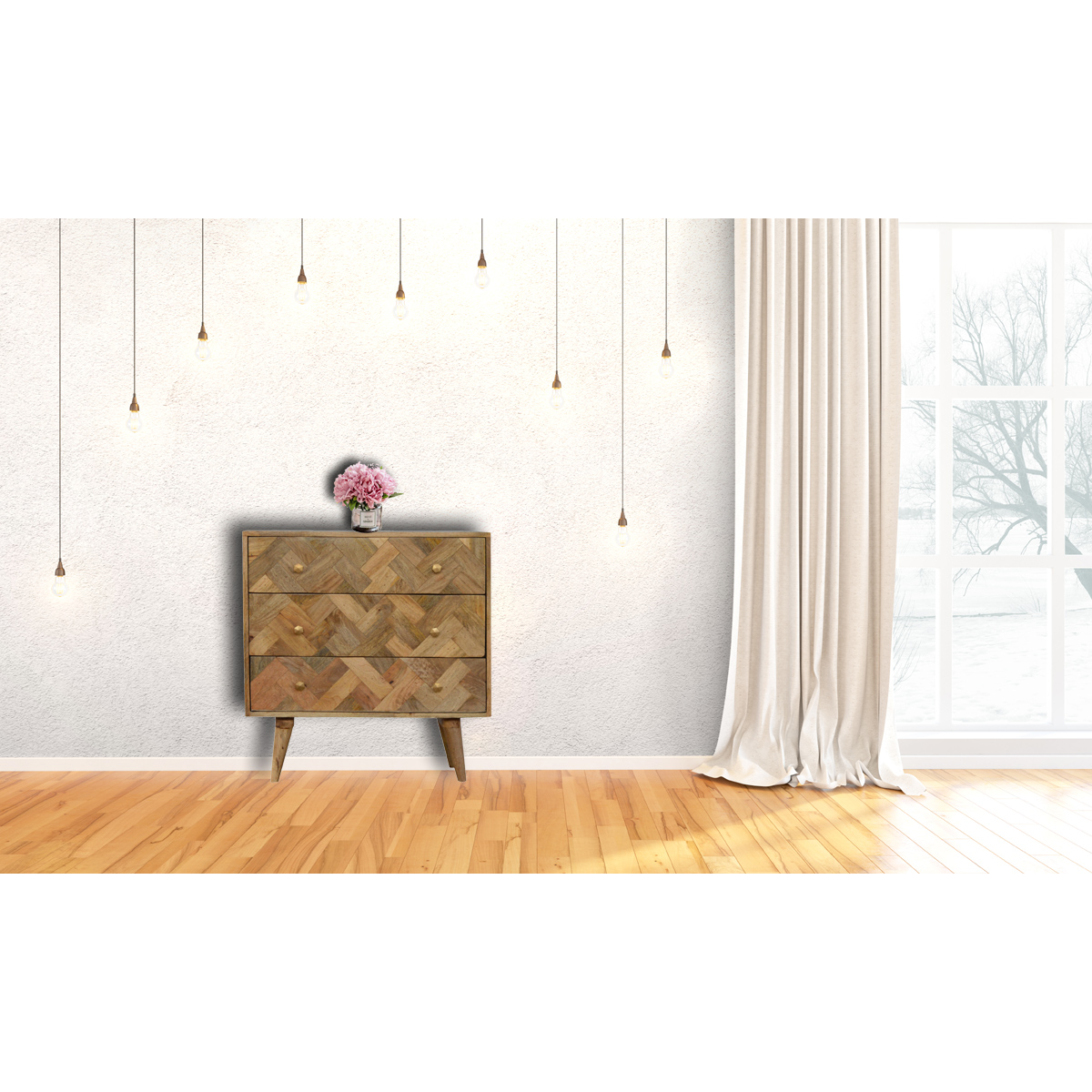 Artisan Furniture Solid Mango Wood 3 Drawer Zig-Zag Patterned Patchwork Chest