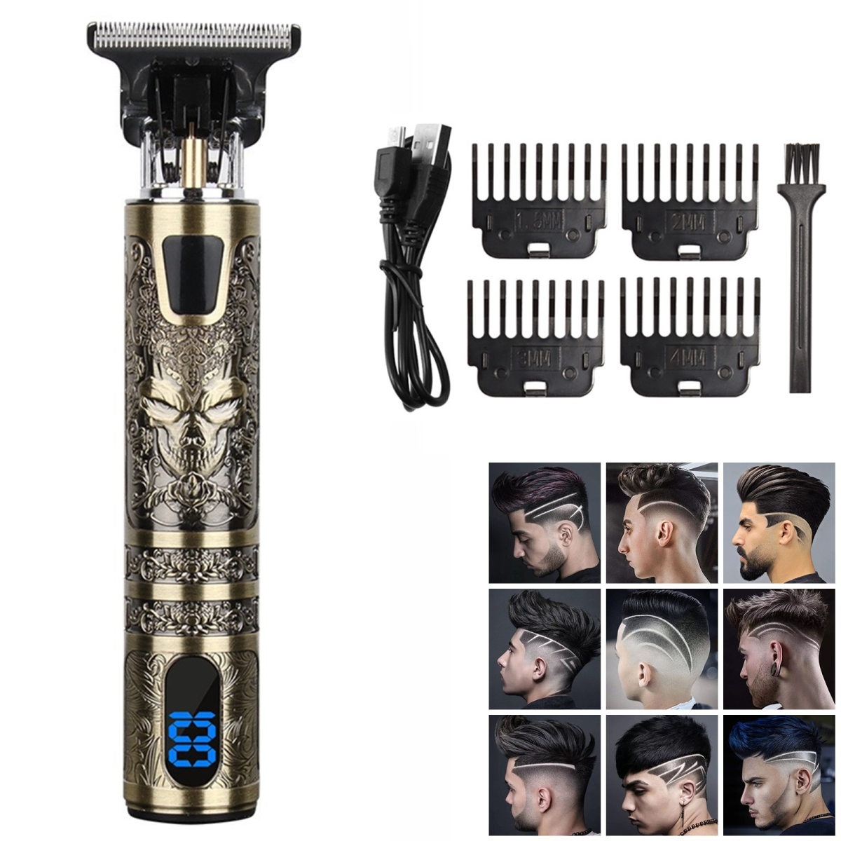 Small LCD Screen Display Professional Men Cordless Hair Clippers Beard Trimmer Cutting Machine Kit