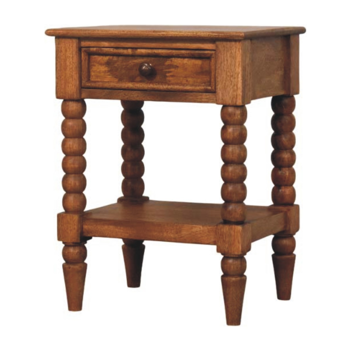 Artisan Furniture Solid Wood Spindle Bedside, 1 Drawer, 1 Shelf, Brown