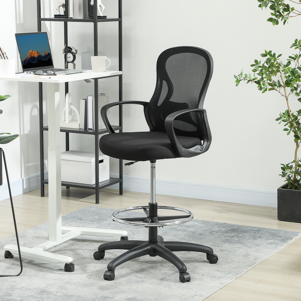 Vinsetto Mesh Office Chair with Lumbar Support, Adjustable Height, Black