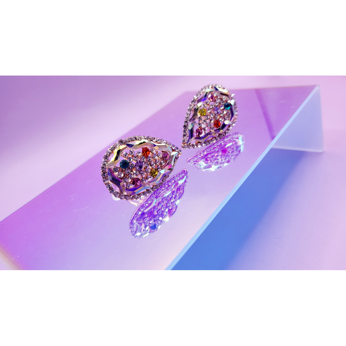 Rainbow Crystal Non Pierced Clip On Earrings